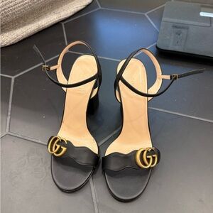 Gucci Marmont Leather GG Block Heel Sandals